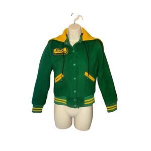 Vintage Green & Yellow Wool Varsity Jacket Women's XS/S by Nelsons USA